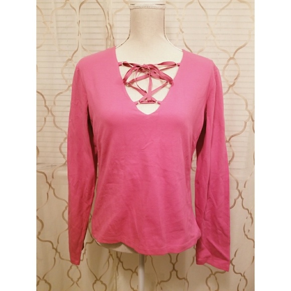 Pink lace up top - Picture 2 of 3